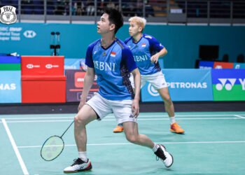 Marcus Fernaldi Gideon/Kevin Sanjaya Sukamuljo di Malaysia Open 2023 (Foto: PBSI)