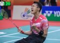 Jonatan Christie usai mengalahkan Chou Tien Chen di Perempat Final India Open 2023 (Foto: PBSI)