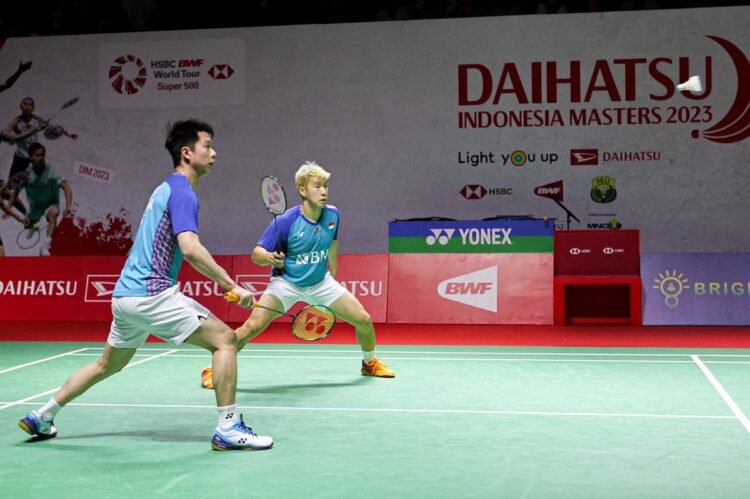 Aksi Marcus/Kevin di Babak 32 Besar Indonesia Masters 2023 (Foto: Okezone)