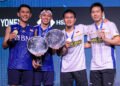 Fajar/Rian dan Ahsan/Hendra di Podium All England 2023 (Foto: PBSI)