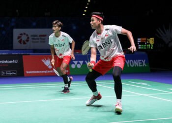 Bagas/Fikri di Perempat Final Swiss Open 2023 (Foto: PBSI)