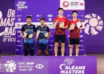 Bagas/Fikri di Podium Orleans Masters 2023 (Foto: PBSI)