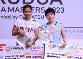 Gregoria Mariska Tunjung di Podium Malaysia Masters 2023 (Foto: PBSI)