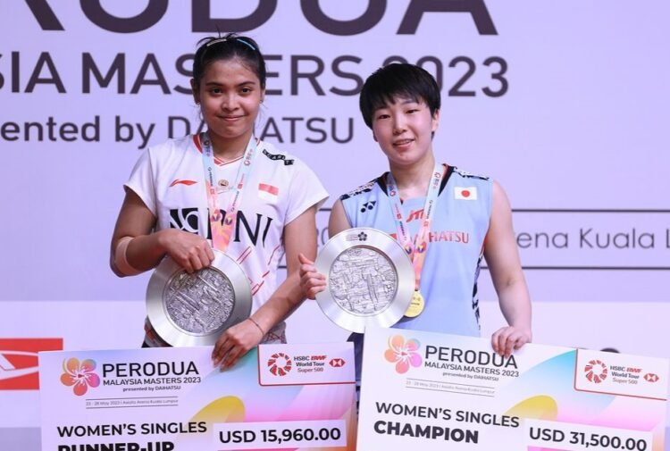 Gregoria Mariska Tunjung di Podium Malaysia Masters 2023 (Foto: PBSI)