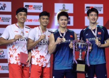 Bagas/Fikri di Podium Thailand Open 2023 (Foto: PBSI)