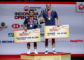 Ginting dan Axelsen di Podium Indonesia Open 2023 (Foto: PBSI)