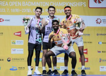 Fajar/Rian di Podium Korea Open 2023 (Foto: PBSI)