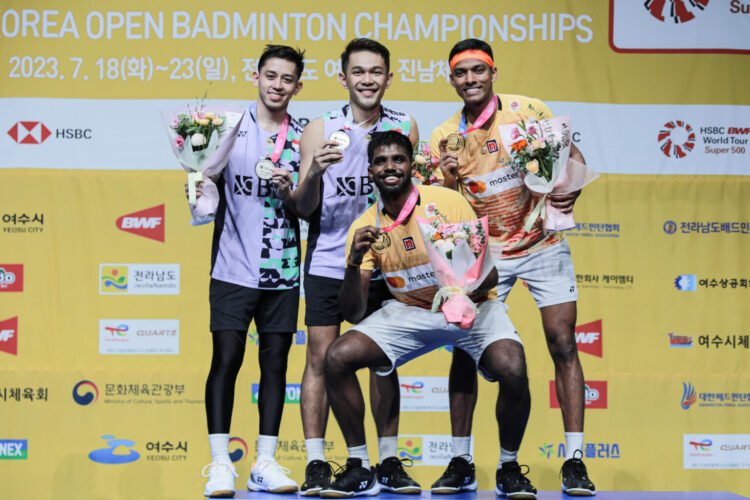 Fajar/Rian di Podium Korea Open 2023 (Foto: PBSI)