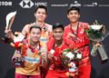 Fikri/Bagas dan Chia/Soh di Podium Denmark Open 2023 (Foto: PBSI)