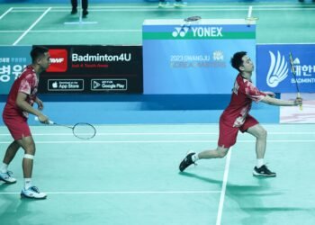 Rahmat Hidayat/Kevin Sanjaya Sukamuljo di Babak 32 Besar Korea Masters 2023 (Foto: PBSI)