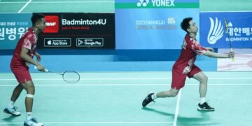 Rahmat Hidayat/Kevin Sanjaya Sukamuljo di Babak 32 Besar Korea Masters 2023 (Foto: PBSI)