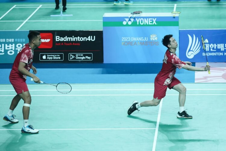 Rahmat Hidayat/Kevin Sanjaya Sukamuljo di Babak 32 Besar Korea Masters 2023 (Foto: PBSI)
