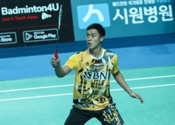 Shesar Hiren Rhustavito di Babak 32 Besar Korea Masters 2023 (Foto: PBSI)