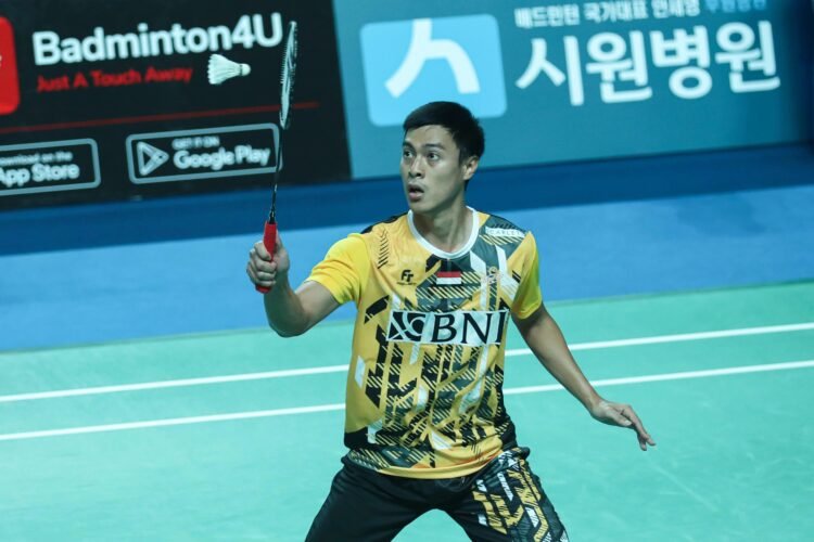 Shesar Hiren Rhustavito di Babak 32 Besar Korea Masters 2023 (Foto: PBSI)