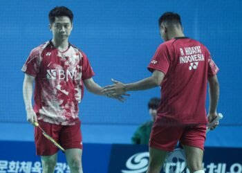 Rahmat Hidayat/Kevin Sanjaya Sukamuljo di Babak 16 Besar Kumamoto Masters 2023 (Foto: PBSI)