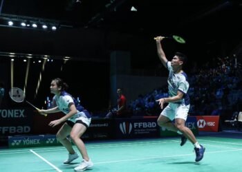 Praveen Jordan/Melati Daeva Oktavianti di Babak 32 Besar Hylo Open 2023 (Foto: PBSI)