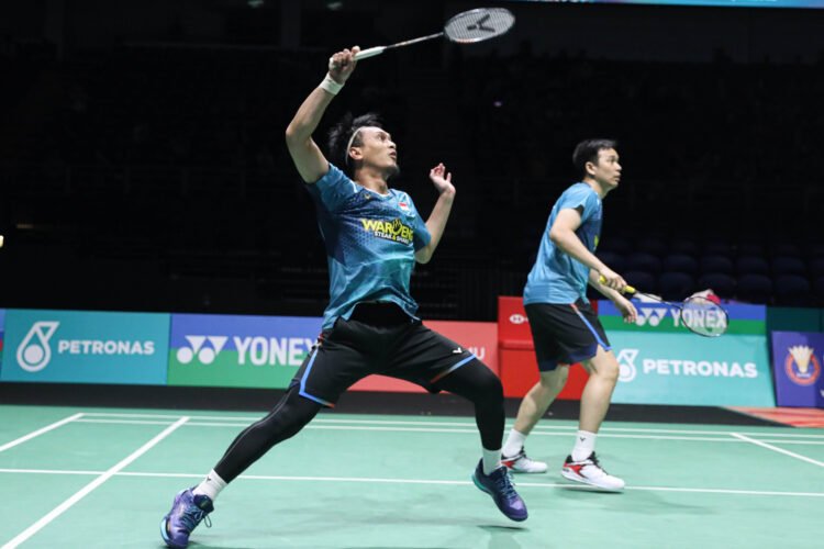 Mohammad Ahsan/Hendra Setiawan di Babak 32 Besar Malaysia Open 2024 (Foto: PBSI)