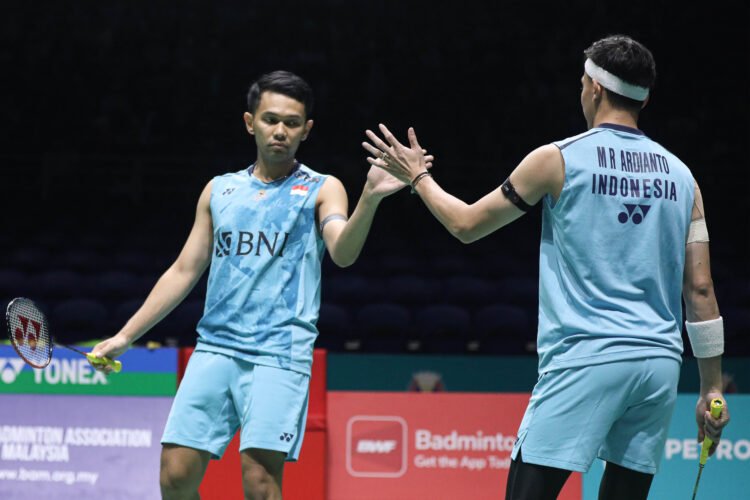 Fajar Alfian/Muhammad Rian Ardianto di Babak Perempat Final Malaysia Open 2024 (Foto: PBSI)