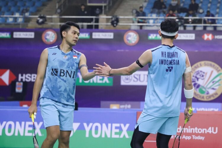 Fajar Alfian/Muhammad Rian Ardianto di Babak Perempat Final India Open 2024 (Foto: PBSI)