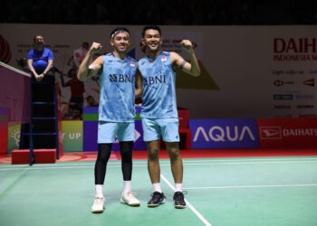 Fajar Alfian/Muhammad Rian Ardianto di Babak Perempat Final Indonesia Masters 2024 (Foto: PBSI)