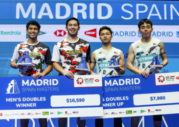 Sabar Karyaman Gutama/Moh Reza Pahlevi Isfahani di Podium Spain Masters 2024 (Foto: PBSI)